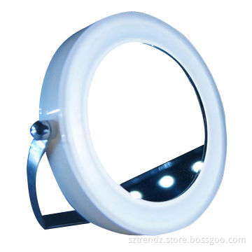 Handheld LED cosmetic mirror with built-in LED light, stainless rotatable mirror shelf from factory